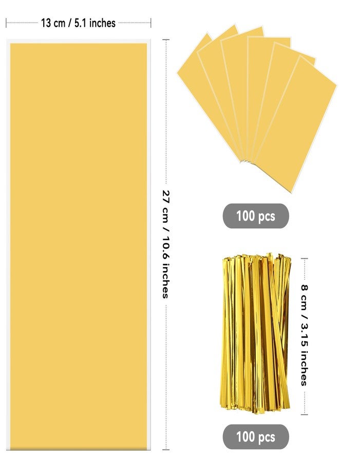 Lecpeting 100 Pcs Cellophane Treat Bags Plastic Goodie Candy Bags with Twist Ties for Gift Wrap Birthday Wedding Baby Shower Christmas Party Supplies (Golden) - Image 2